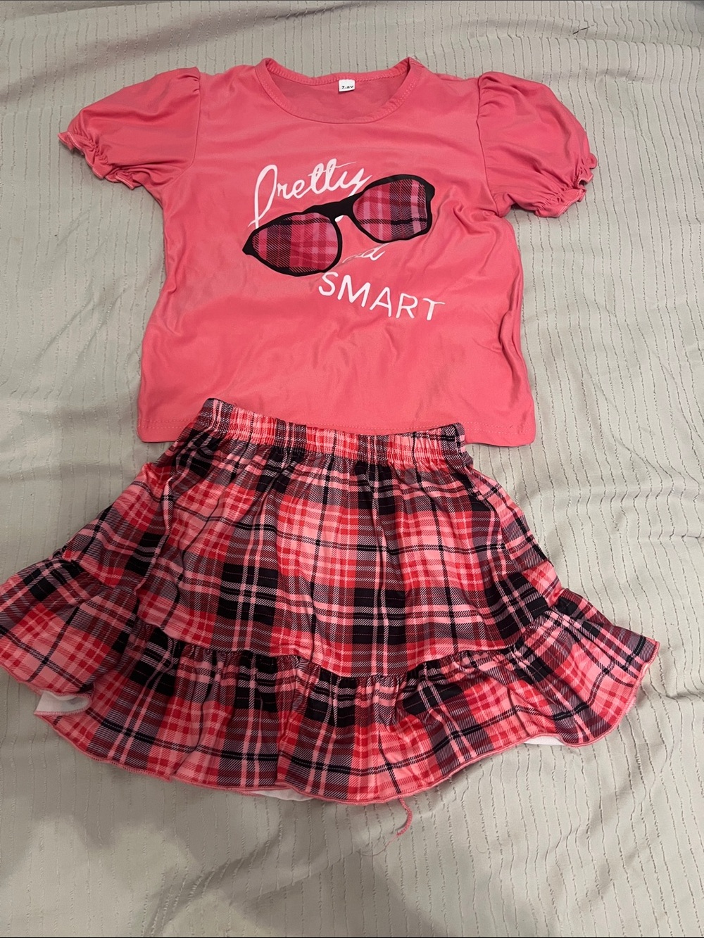 Zara Pink Plaid Top & Ruffled Skirt Set